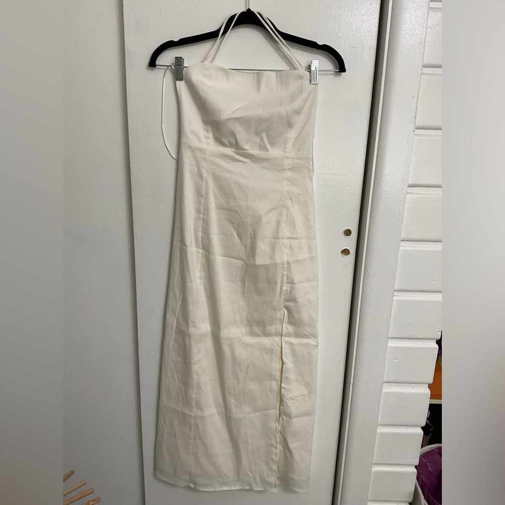 Cream /White Zara Linen Midi Dress w/ Strappy Back - Size Medium